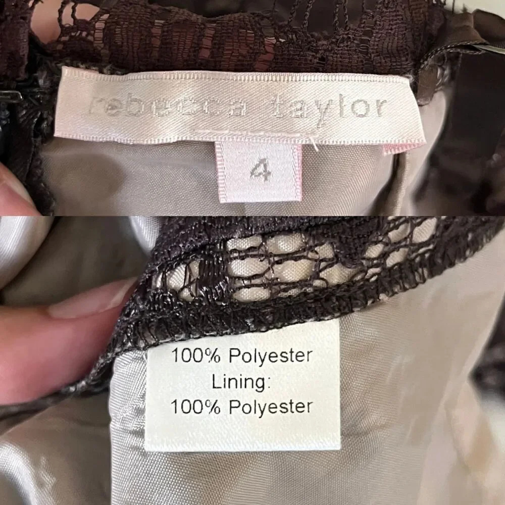 Rebecca Taylor Women Size 4 Brown Floral Lace Bodycon Midi Dress Sleevless Party